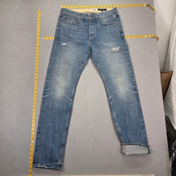 rag & bone Other - Rag & Bone Greenwich Jeans Mens Blue Straight Distressed Button Fly Fits 34x34